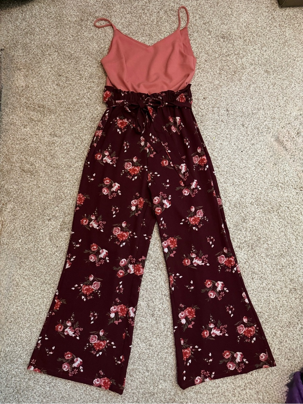 NWOT BLUE RAIN Floral Wide-Leg Jumpsuit with Blush Bodice